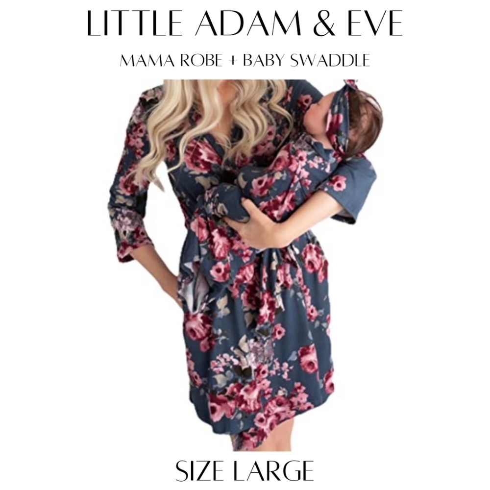 Little Adam and Eve Mommy and Me Matching Floral Robe and Swaddle Set